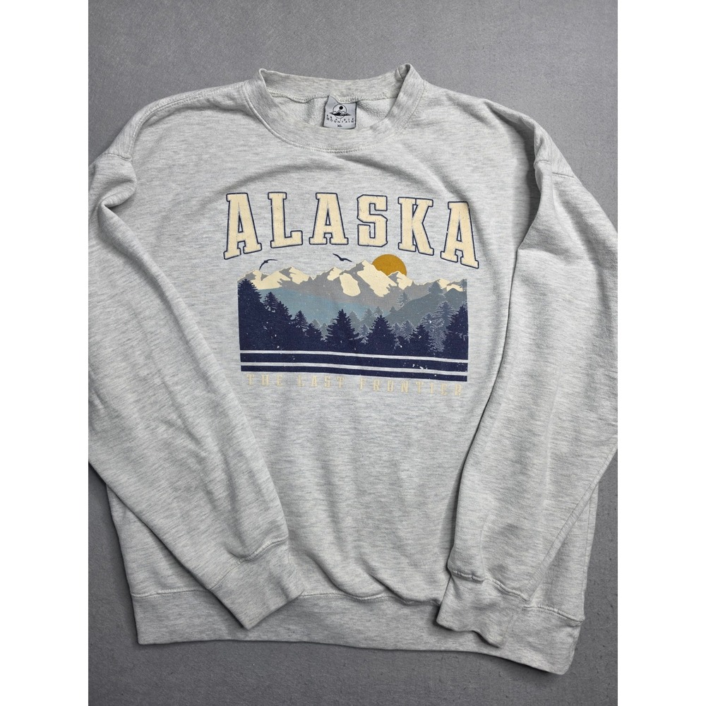 Prairie Mountain Sweatshirt Mens XL Gray Alaska The Last Frontier Graphic Cotton